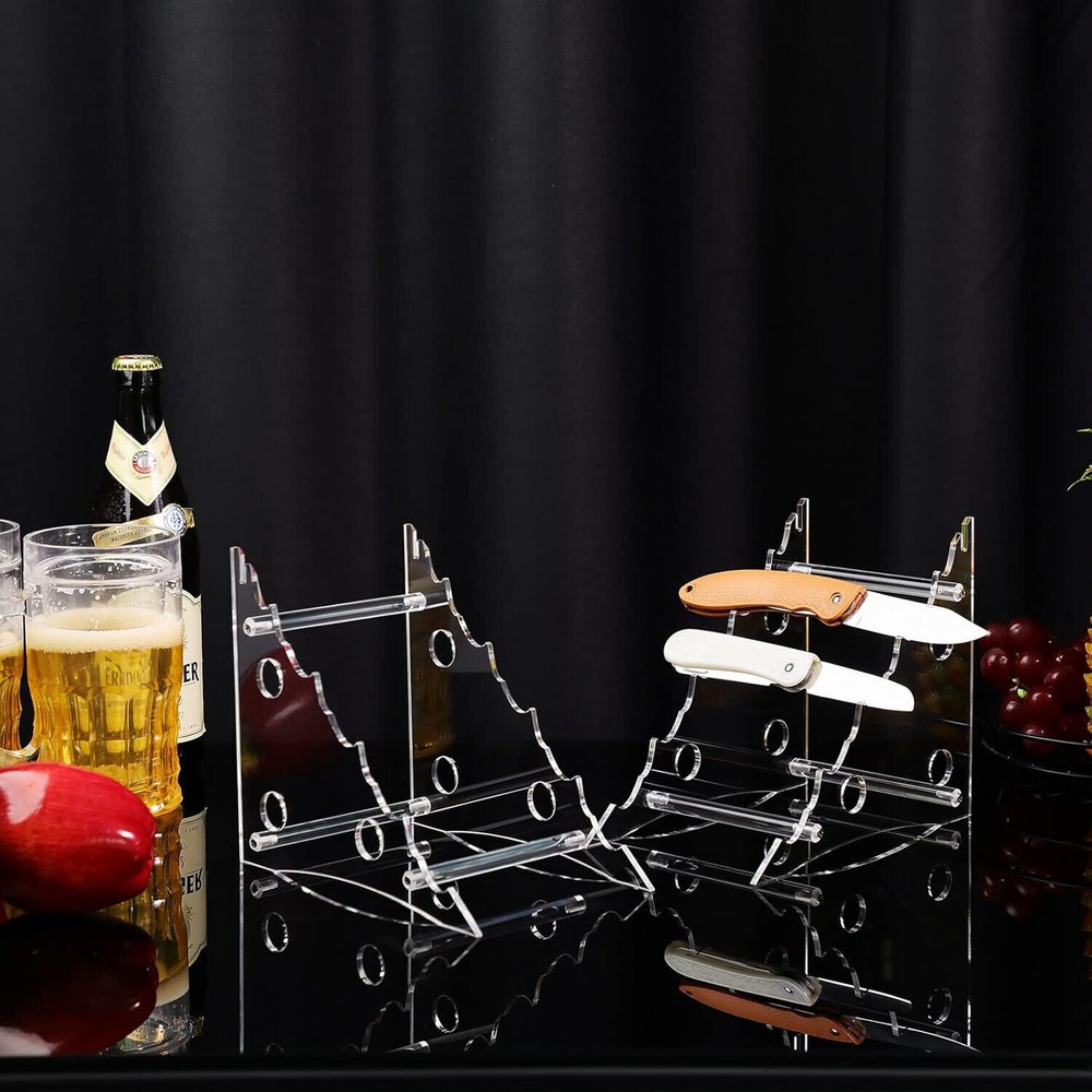 2pcs Transparent Clear Acrylic Knife Display Stand Rack Storage Holder Removable