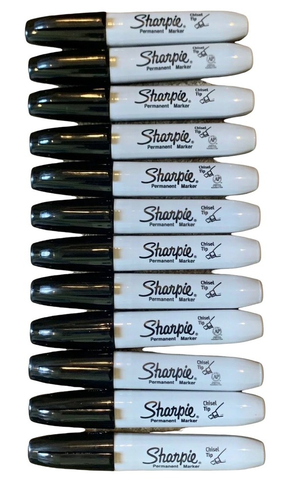 12 Sharpie Chisel Tip Markers Permanent BLACK Ink Large Broad Marker 12-count