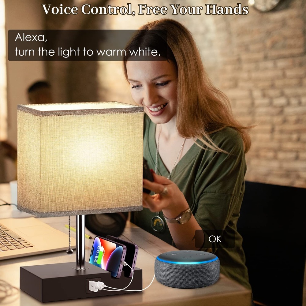 Smart RGB Dimmable Table Lamp Work with Alexa&APP&Remote Control, Bedside Des...