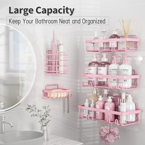 5 Pack Shower Caddy Organizer Rack - Adhesive Wall Storage Basket, Rustproof Sta