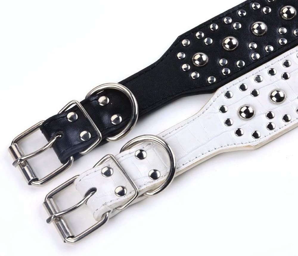 Serijoars 2" Width Leather Collar, Spiked Studded Heavy Duty Collar - Adjusta...