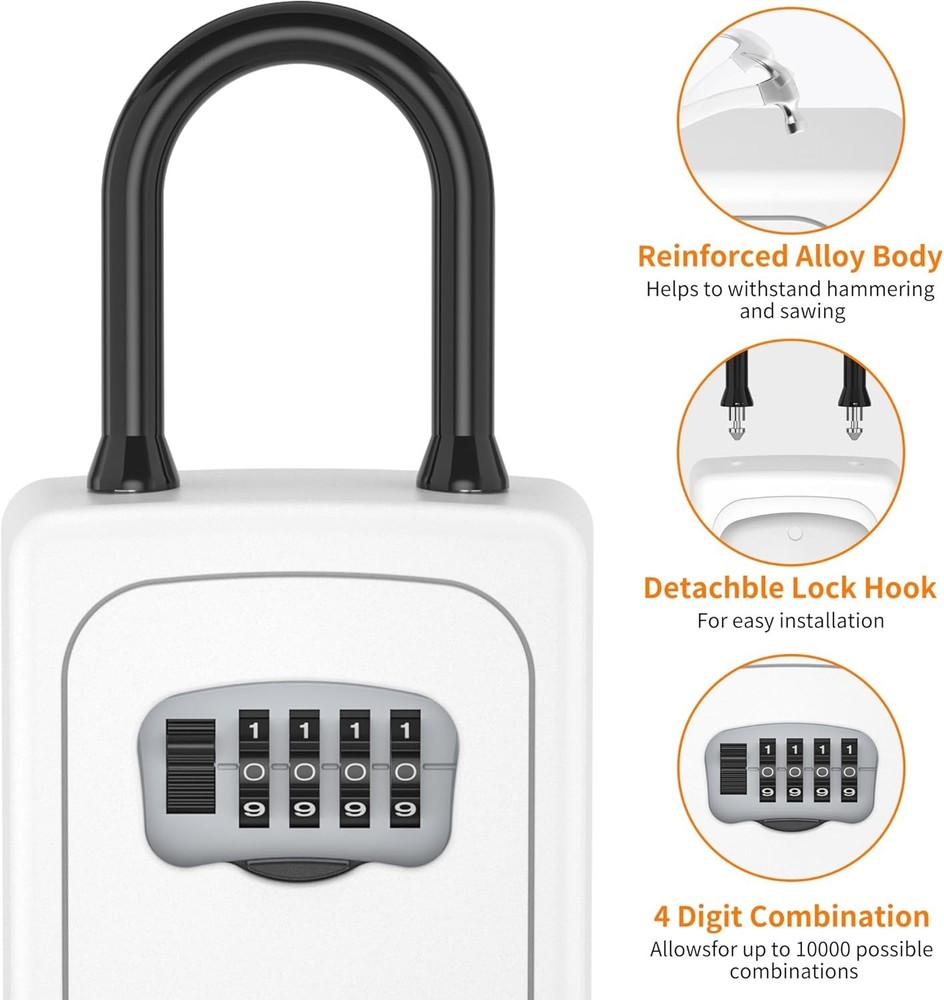 Weatherproof Key Lock Box, Visible Numbers, White