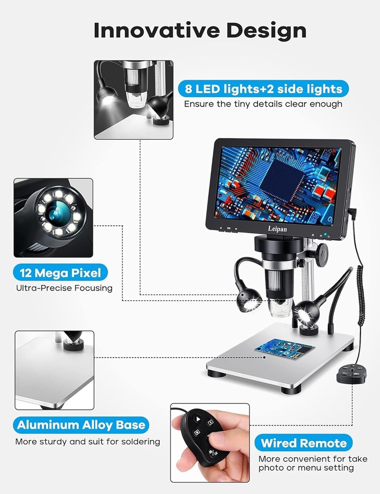 7" LCD Microscope 1200X, 12MP Coin Magnifier