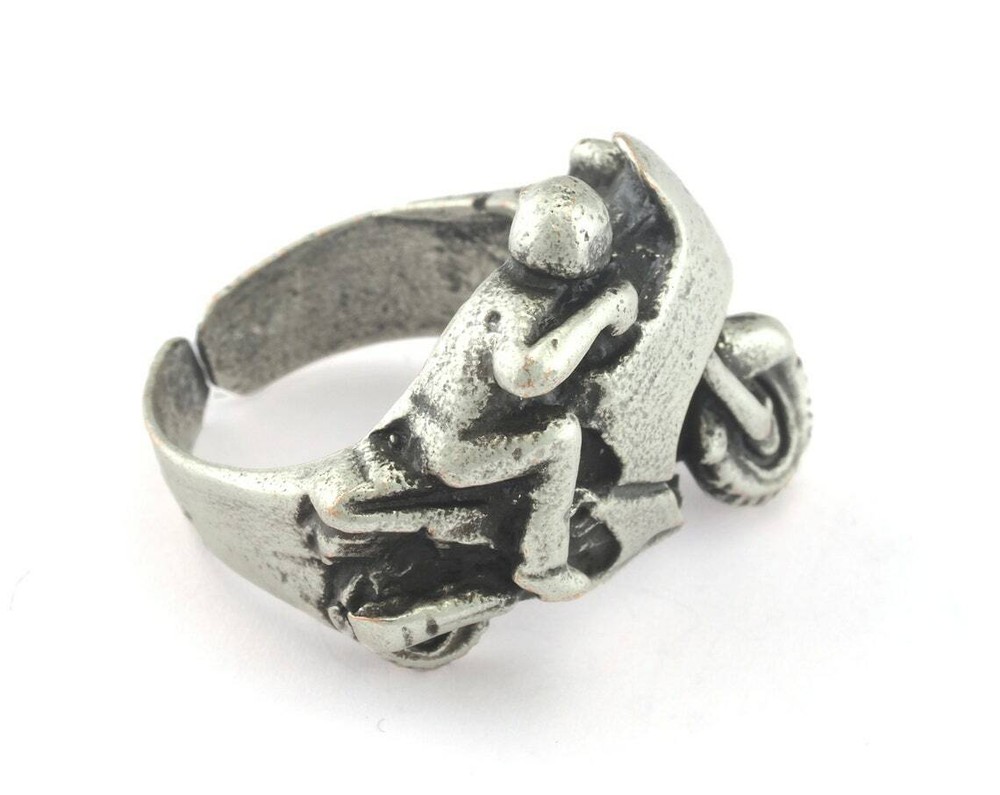 Motorcycles Ring Adjustable Ring Antique Silver Plated Brass  7US  size 3223