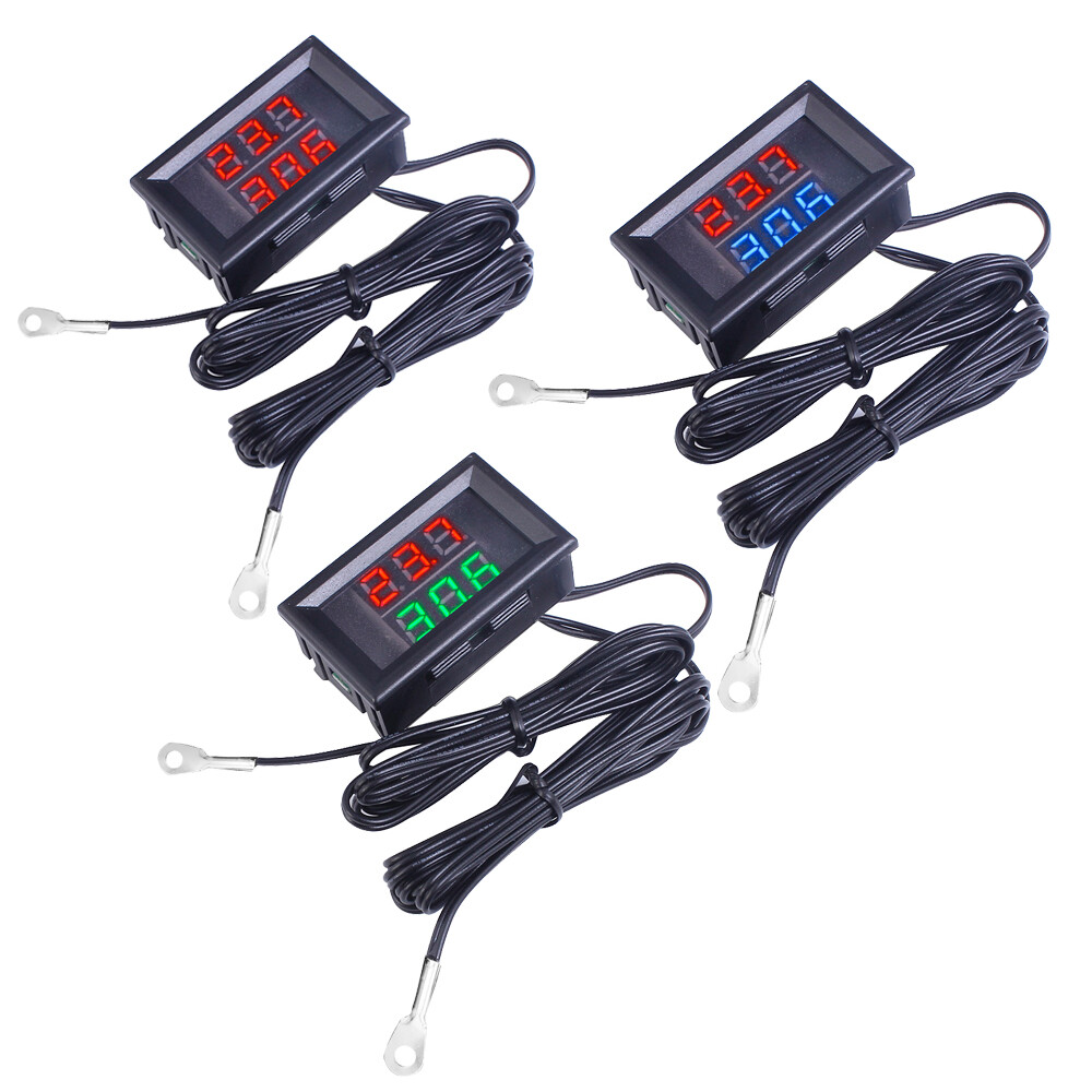DC4-28V Dual LED Display Digital Temperature Sensor NTC Metal Probe Thermometer