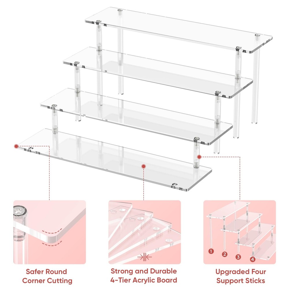 Large Clear Acrylic 4 Tier Riser, Perfume Display Stand, Cupcake Holder, Clear