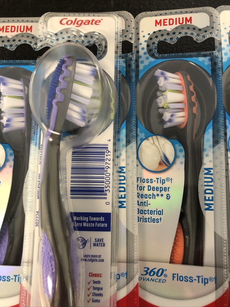 6 PACK Colgate 360 Advanced Floss-Tip Medium Toothbrushes, Various Colors [NEW]