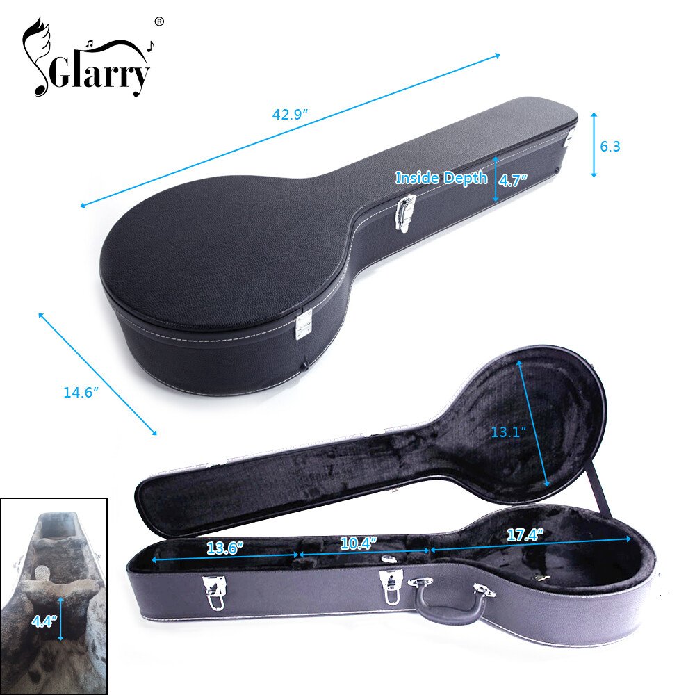 Glarry Hardshell Professional 5-string Banjos Black Leather Carry Case