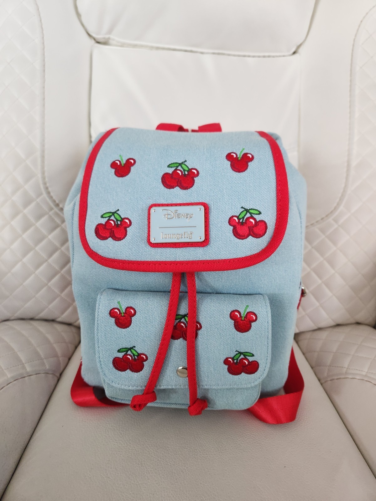 Loungefly Disney Mickey Mouse Cherries Denim Mini Backpack