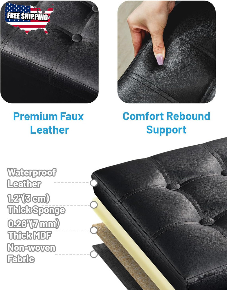 Storage Ottoman Folding Foot Rest Stool, Leather Footstool Bench ✅