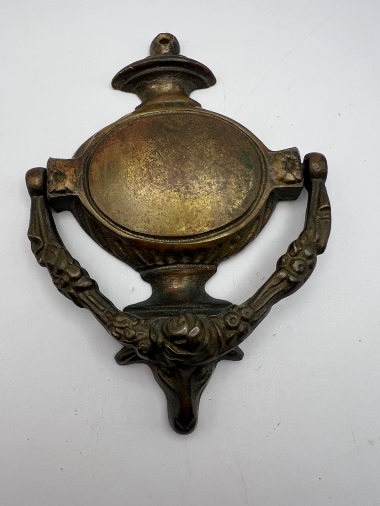 Antique Solid Brass Door Knocker Rams Head Floral Ornate Knocker Ring