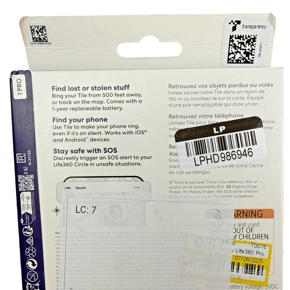 Tile PRO Life360 Pro Bluetooth Tracker Key Finder Locator iOS Android - NEW!