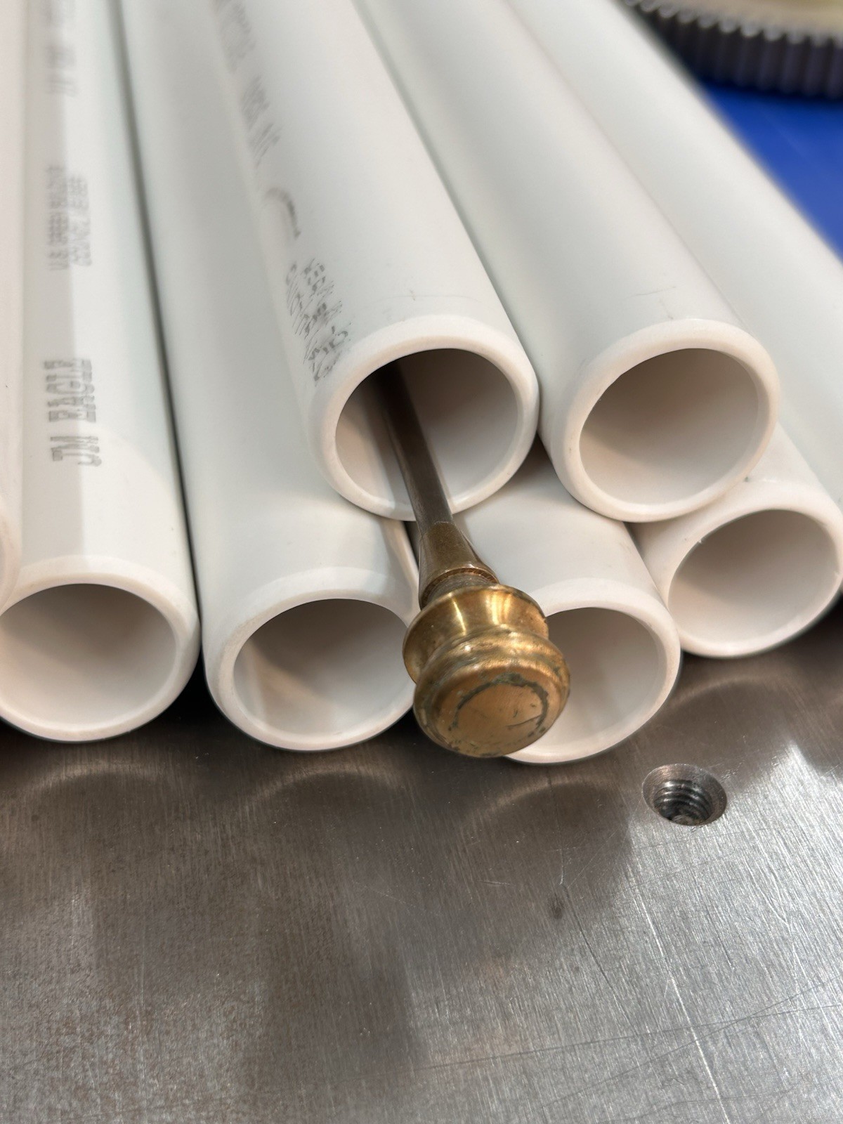 QTY 1 ANTIQUE CARD CATALOG SKEWER ROD WITH BRONZE KNOB AND BRONZE PLATED ROD