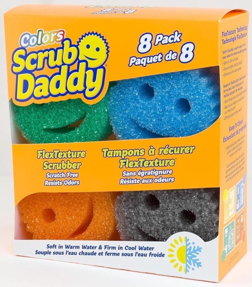 Scrub Daddy Colors FlexTexture Scrubber Sponges 8 Pack Scratch Free Multi-Color