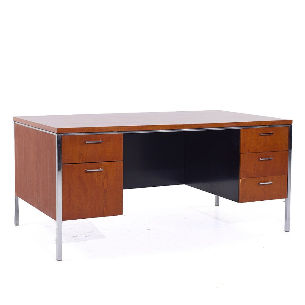 Mid Century Walnut and Chrome Executive Desk
