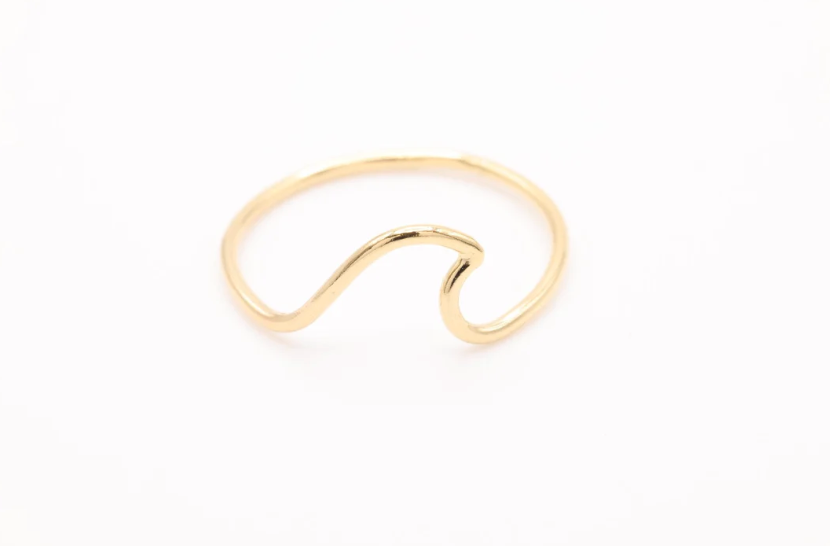 14k Gold Thin Ocean-Wave Minimalistic Stackable Ring