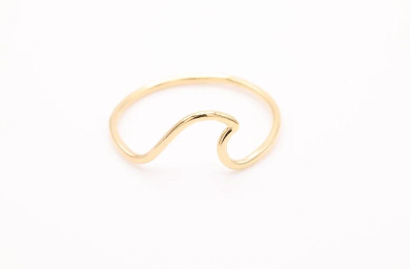 14k Gold Thin Ring Ocean-Wave. Minimalistic, Stackable Ring