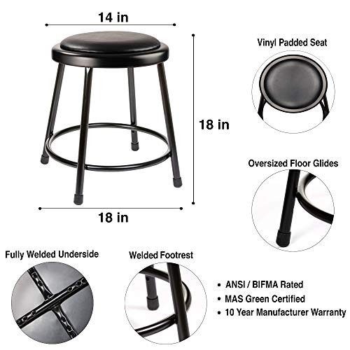 (2 Pack) Vinyl Padded Stool No Assembly Required 18" Black