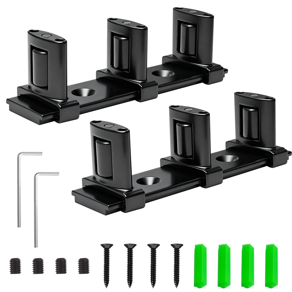 3-Roller Adjustable Sliding Closet Door Floor Guide - 2 Pack, Black