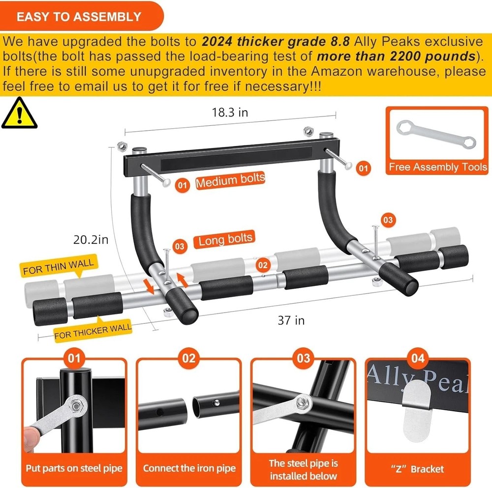 Multi-Function Steel Pull-Up Bar for Doorways - 440 lbs Capacity, Safe & Secure