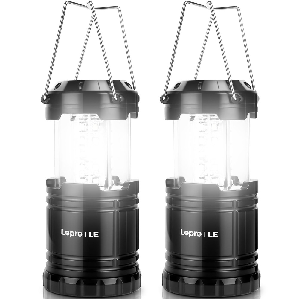 Lepro LED Lanterns Battery Powered, Camping Essentials, Collapsible, Black