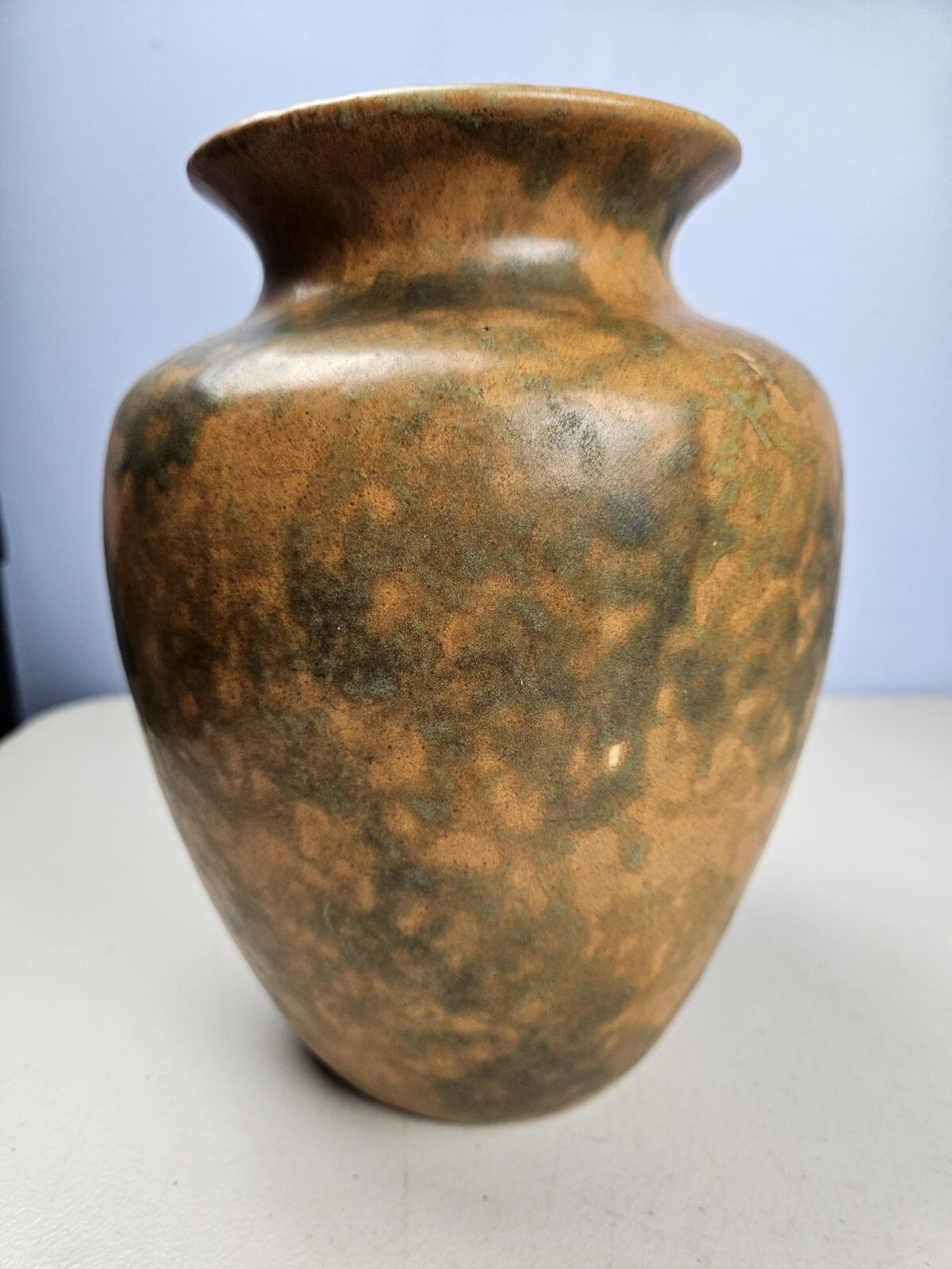 Vintage Burley Winter Art Pottery Wide Mouth Mottled Ceramic Vase 8.5" CRACKED