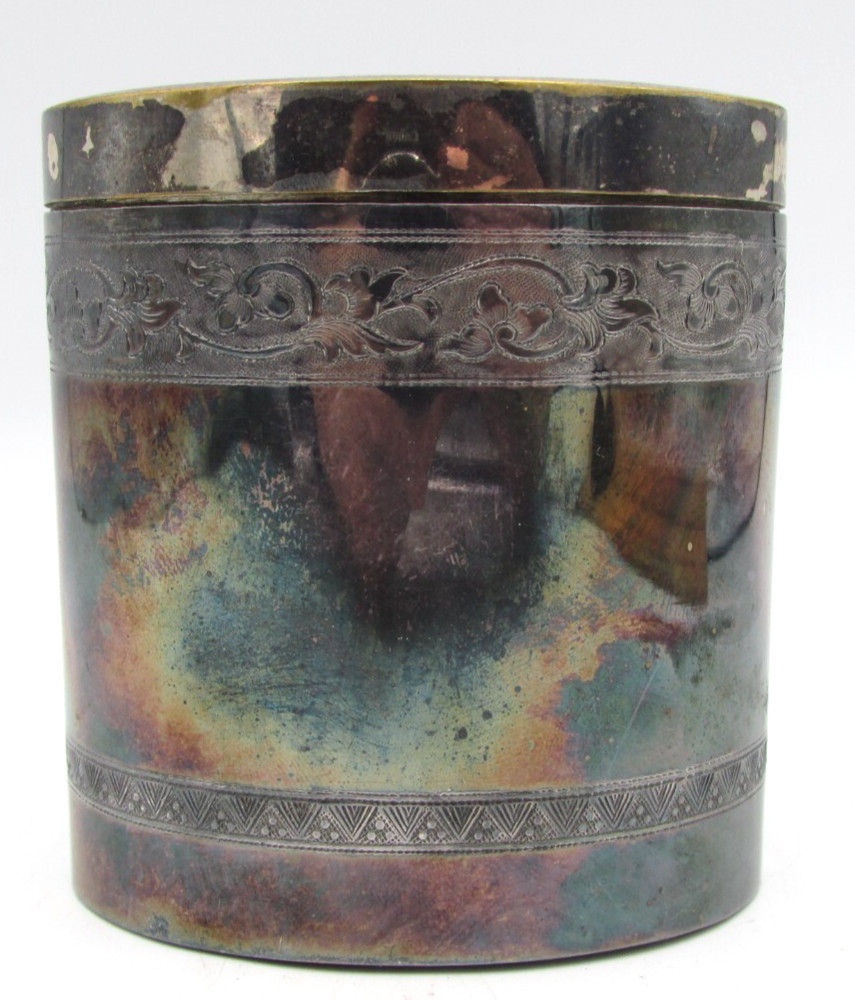 VINTAGE/ANTIQUE OVAL VIETNAM TEA/TOBBACCO CADDY SILVER PLATE OR6