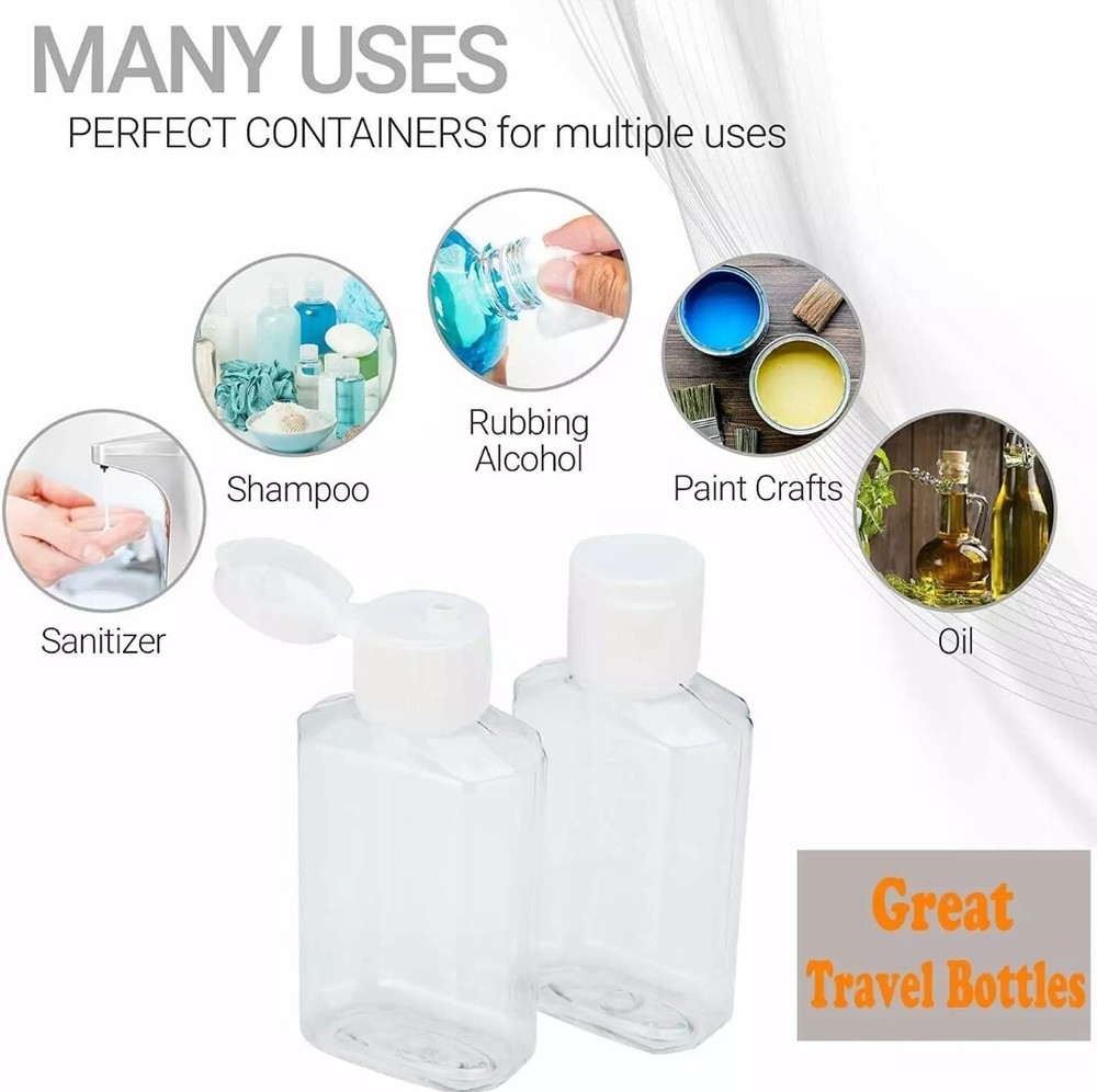 100 Empty Bottles 2 oz (60ml) Travel Size Refillable Containers Leak Proof Cap