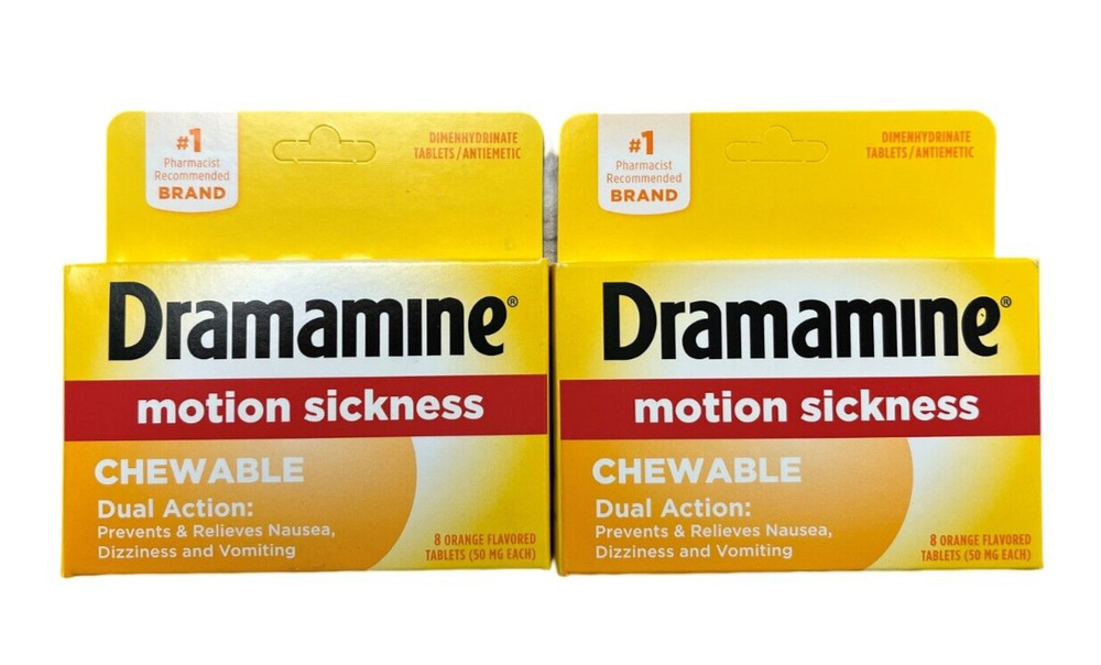 Dramamine Motion Sickness CHEWABLE Orange Tablets 8ct ( 2 pack ) orange --