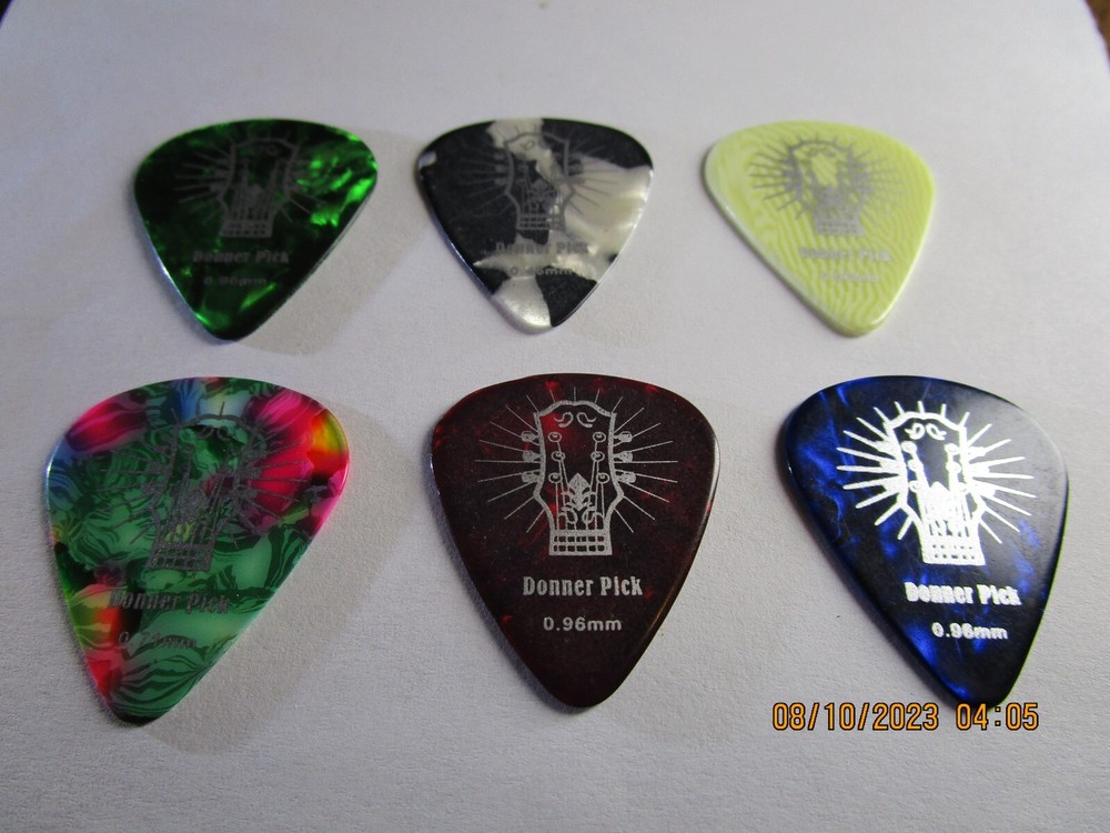 6 Pack Donner Celluloid Guitar Picks - Various Thicknesses #603 