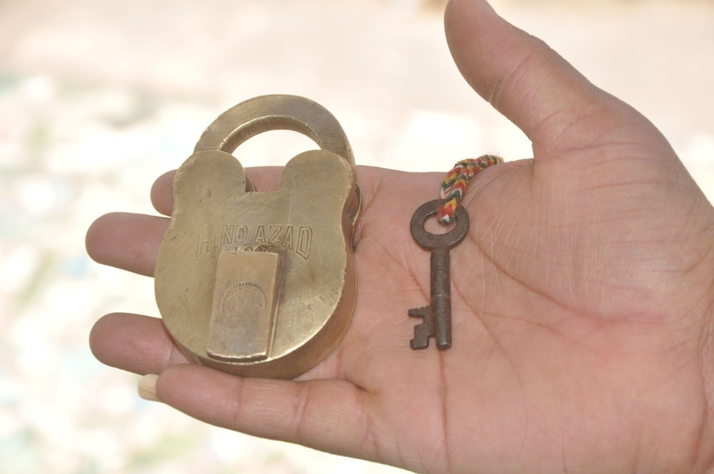 Vintage Hind Azad Brass Unique Shape Solid Fine Handcrafted Padlock