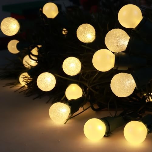 Globe String Lights 50 LED Christmas Lights String, Round Pearl Warm White