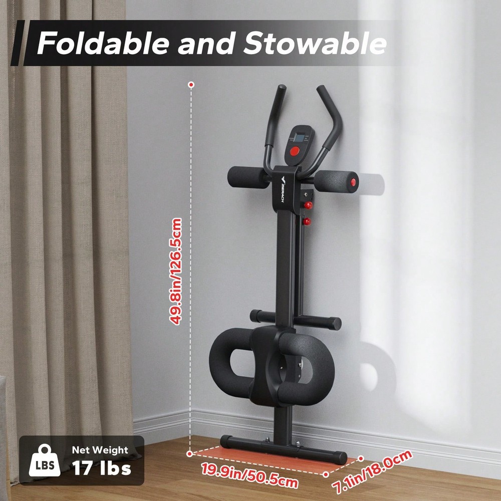 Foldable Ab Machine Adjustable Workout Equipment Core Trainer w/ LCD Display