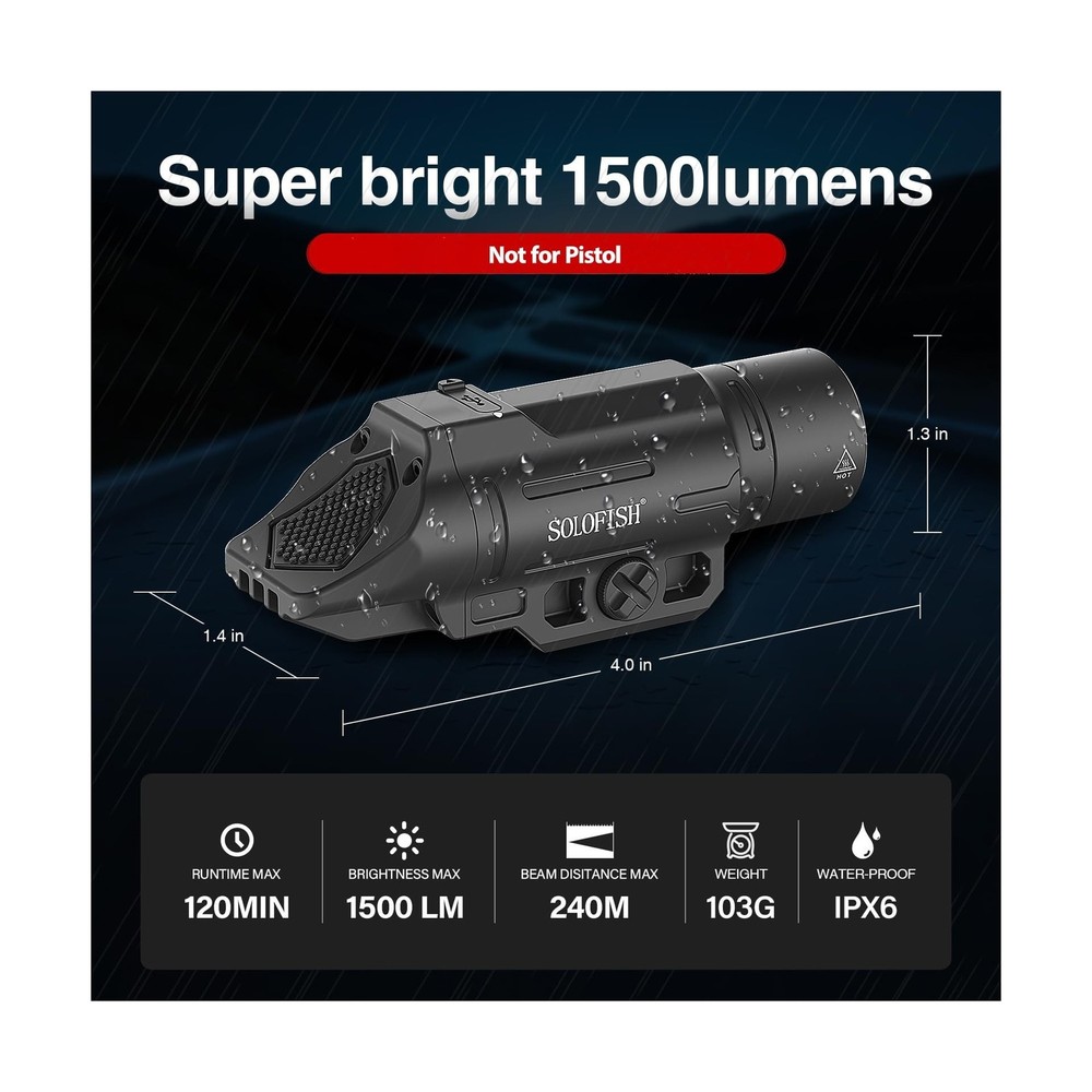 Solofish 1500 Lumen Slidable Tactical Flashlight Compatible with Pi... Fast Ship