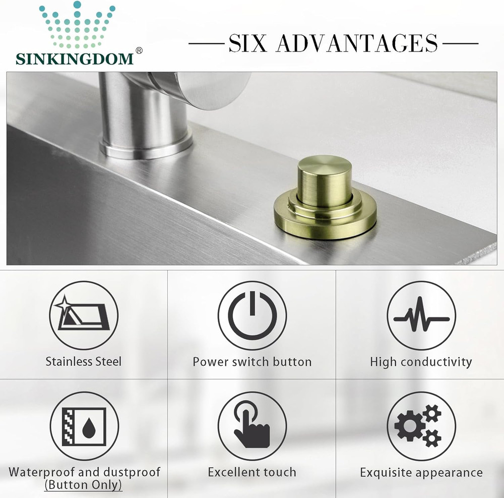 Brass Gold Air Switch Kit for Garbage Disposal - Long Button Design