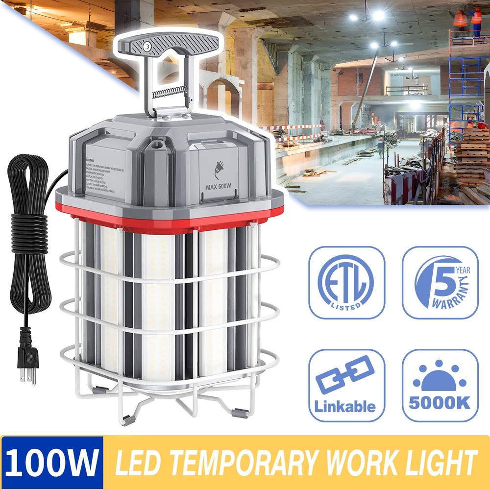 100W LED Temporary Work Light Construction Linkable Hanging Jobsite Light 5000K