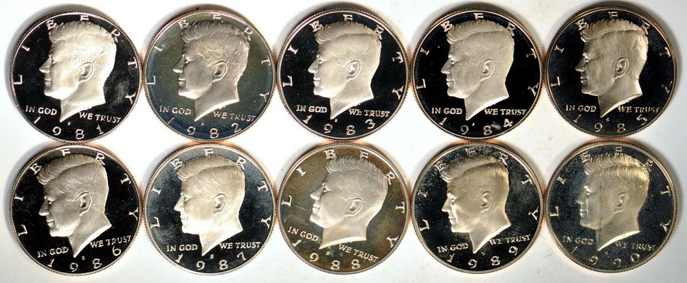 (10) Proof Kennedy Half Dollars, 1981S-1990S  K9024