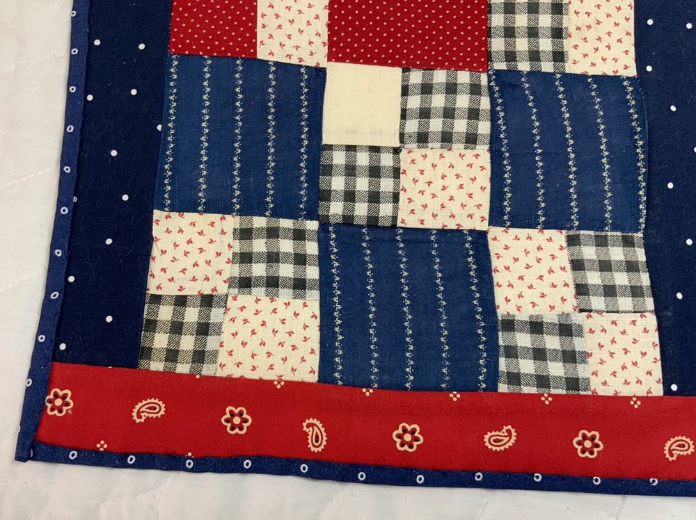 Vintage Antique Patchwork Quilt Table Topper Or Wall Hanging, Nine Patch, Multi