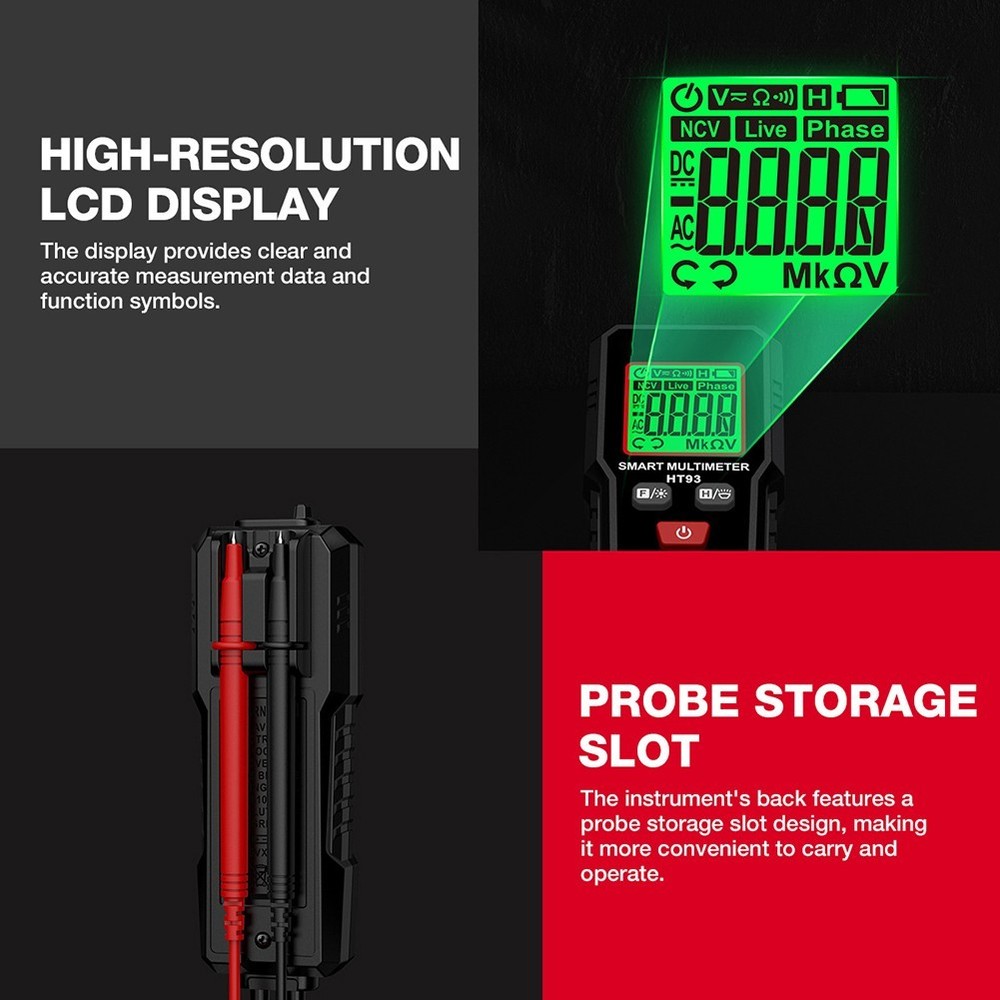 Handheld HT93 Multimeter with LED Flashlight and Auto Shutdown Feature