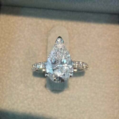 3.60 Ct Pear Cut White Diamond Lab-Created Engagement Ring 925 Sterling Silver