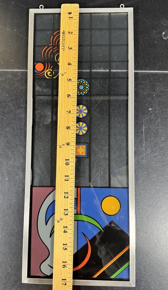 Suncatcher Glass Panel Frank Lloyd Wright Inspired Reverse Flush Applied Signed