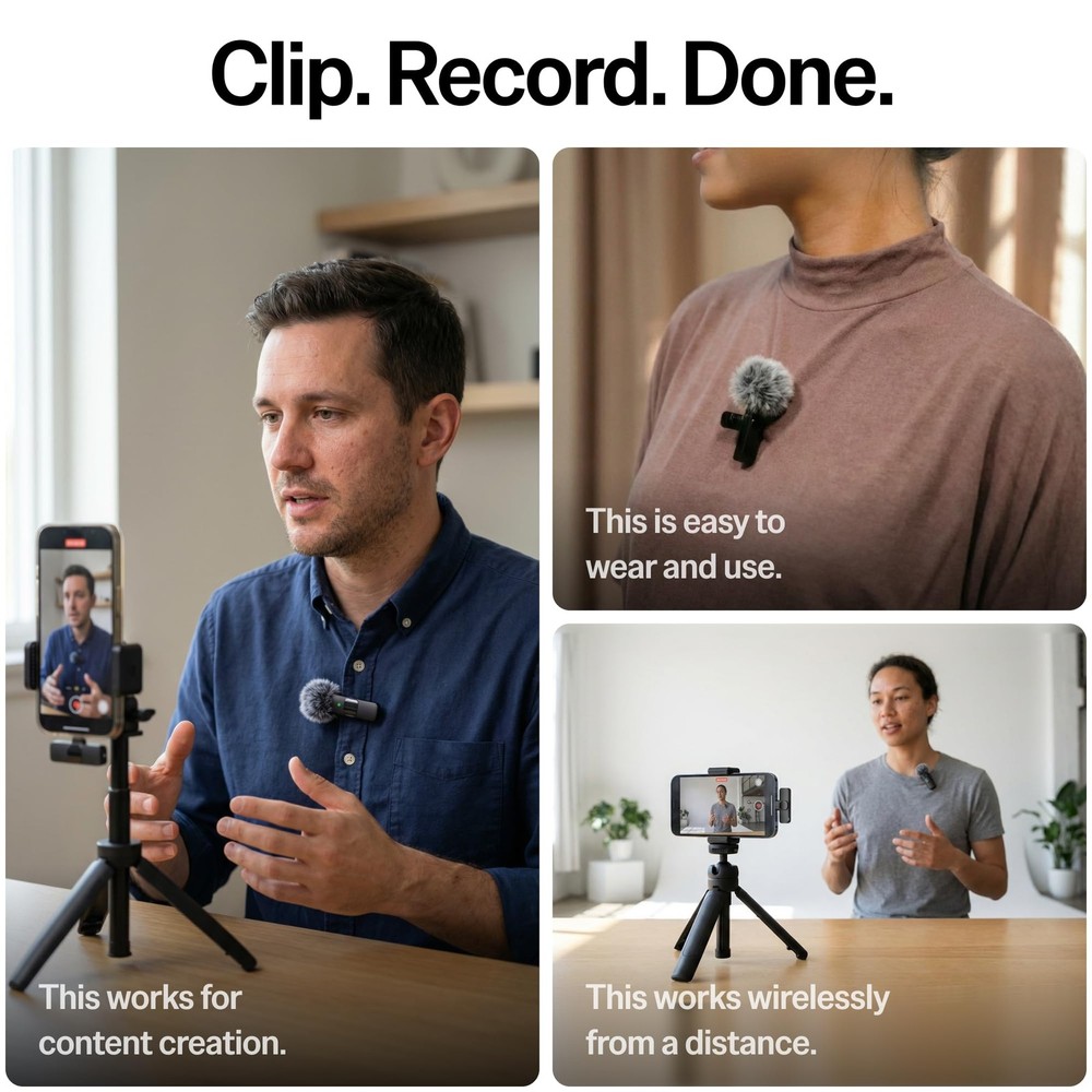 (Latest Model) Wireless Mini Microphone for iPhone iPad Android 2 Pack Lavalier