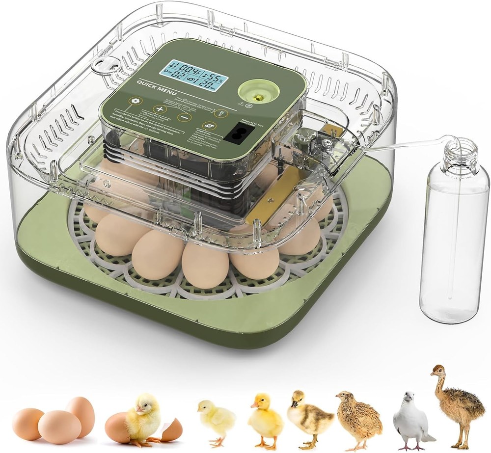 12 Egg Incubator with Automatic Turning, Auto Water Refill & Temp/Humidity Co...