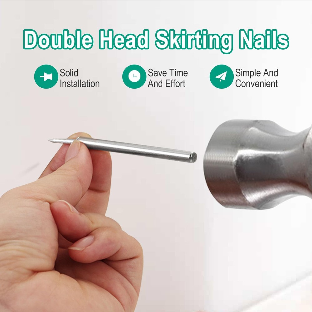250 Pcs Double-Head Skirting Thread Seamless Nail, Double-Headed Silver