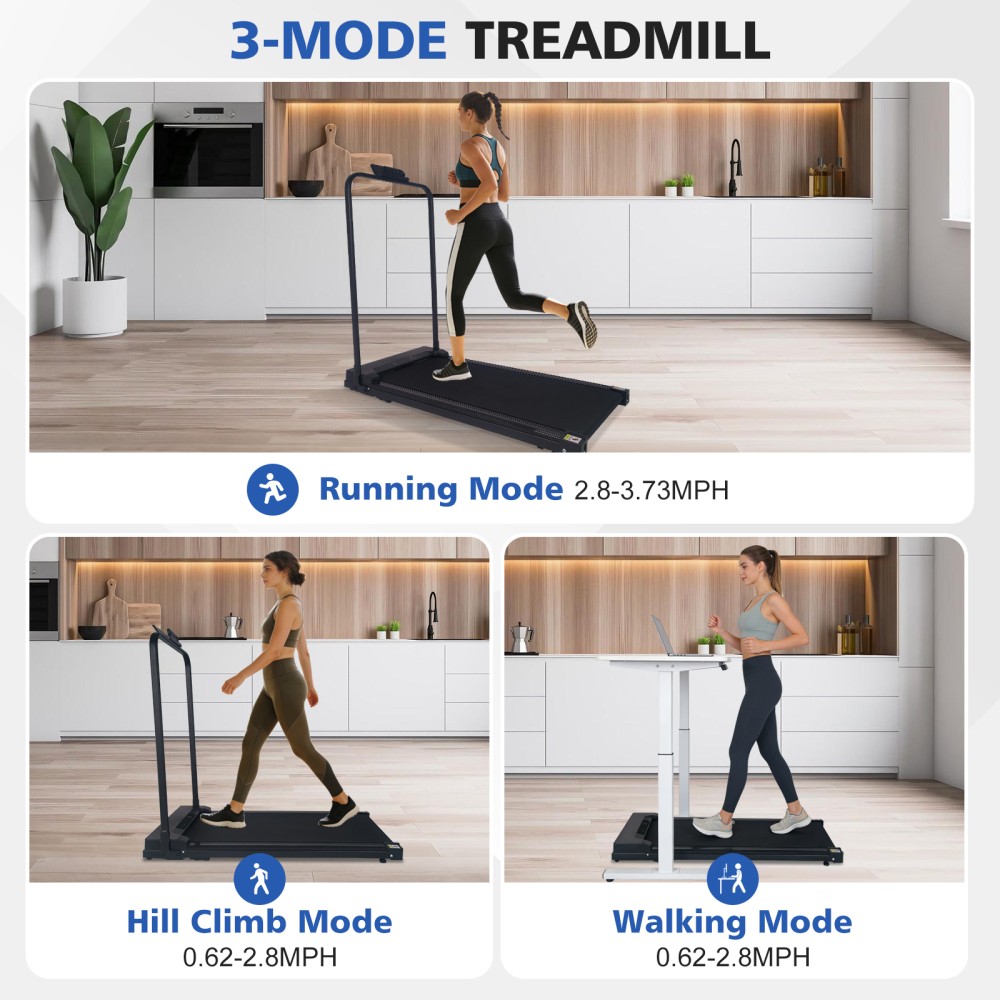 Under Desk Walking Treadmill Foldable Adjustable Incline Handle Bar Remote