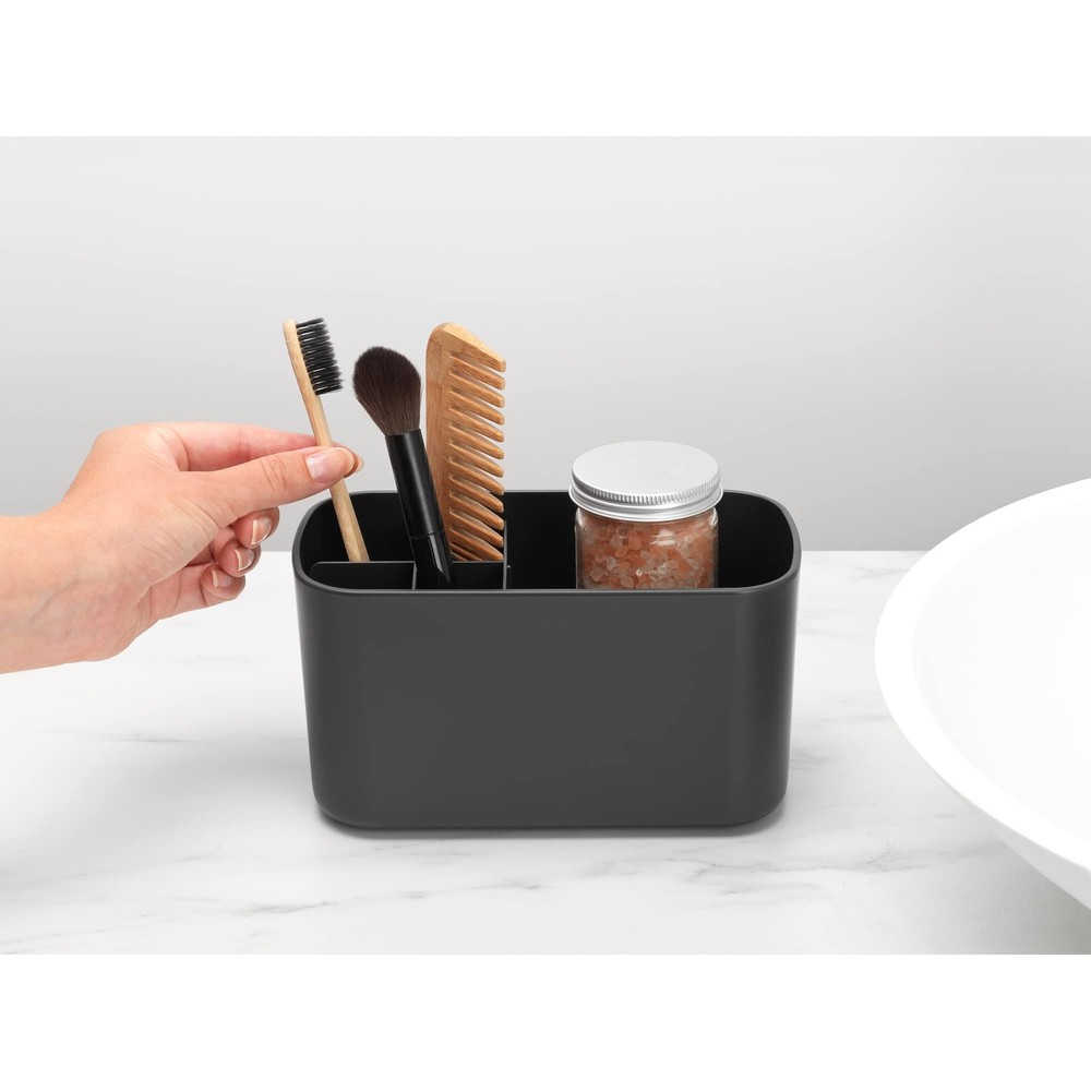 Renew Bathroom Caddy (Dark Grey) - Compartments for Toothbrushes, Toothpaste,...