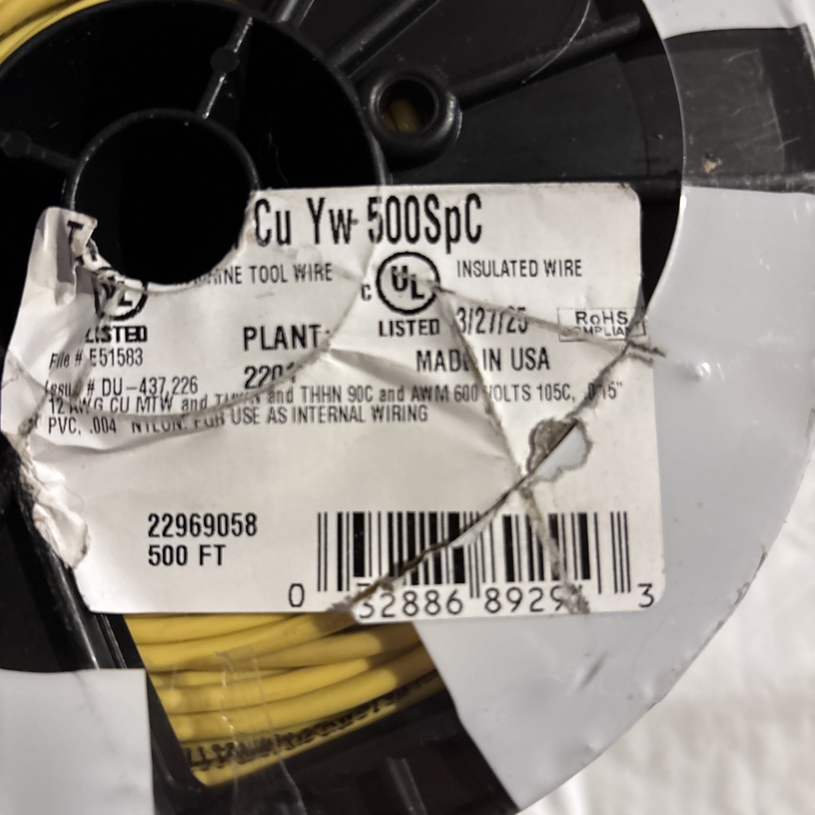 500 Feet 12 Stranded Copper THHN Wire (Yellow)