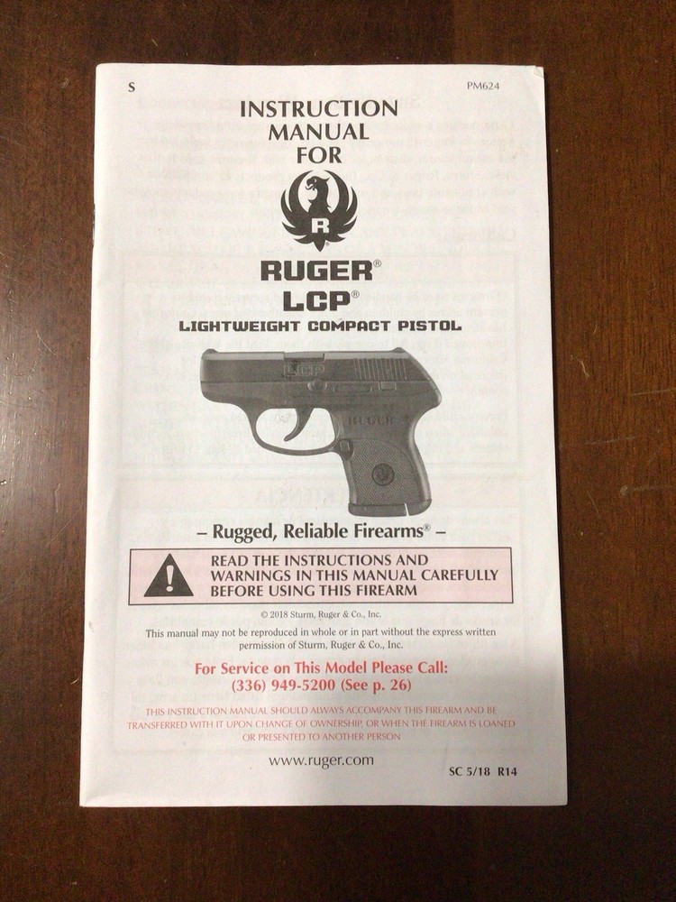 Ruger LCP Pistol Instruction Manual Copyright 2018