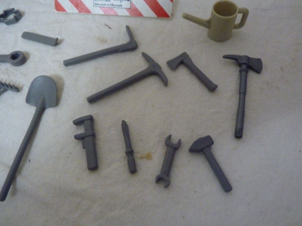 VINTAGE PLAYMOBIL WORKMEN WHEELBARROW TOOLS BUNDLE FROM 1970's