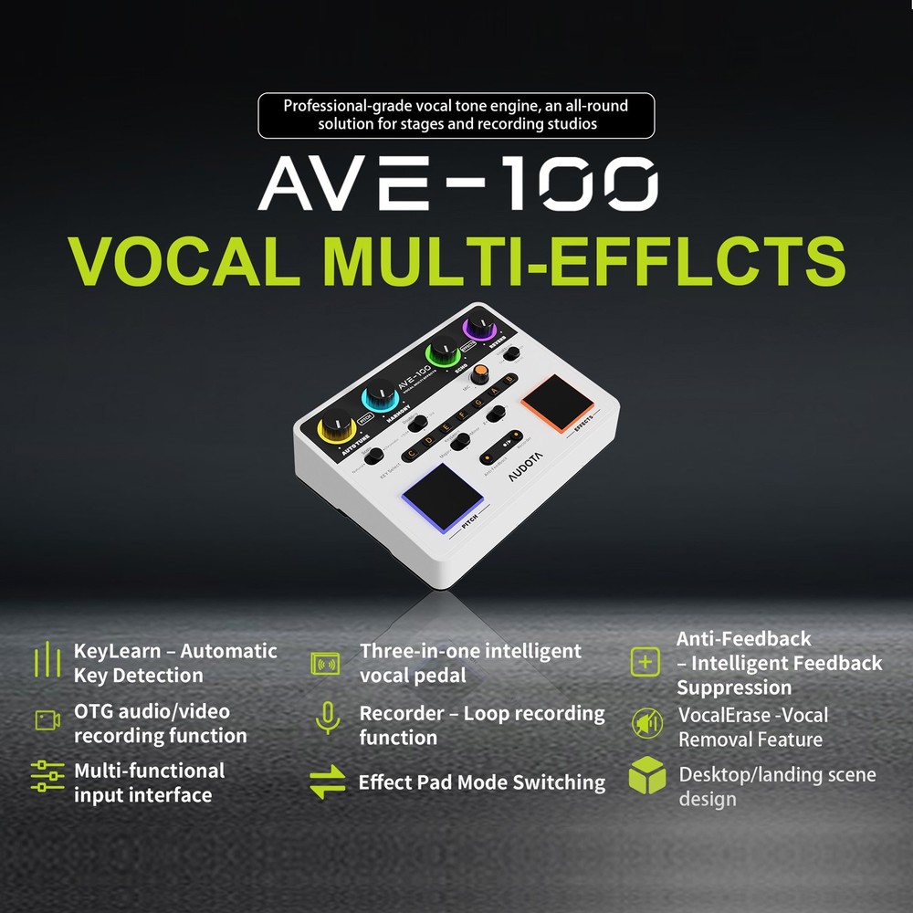 AUDOTA Multi-Effect Vocal Processor Three Harmony Modes OTG Audio Interface
